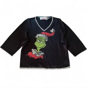 Vintage 2001 Michael Simon Dr. Seuss Grinch Christmas v-neck sequin sweater XL
